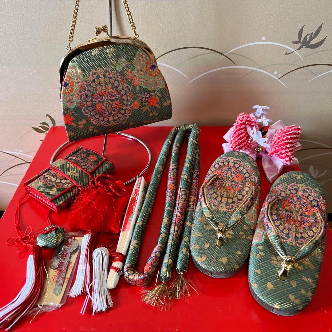 【七五三 深緑×ゴールド】 5歳用草履バッグ小物セット 七五三 深緑×ゴールド 5歳用草履バッグ小物セット 七五三 深緑